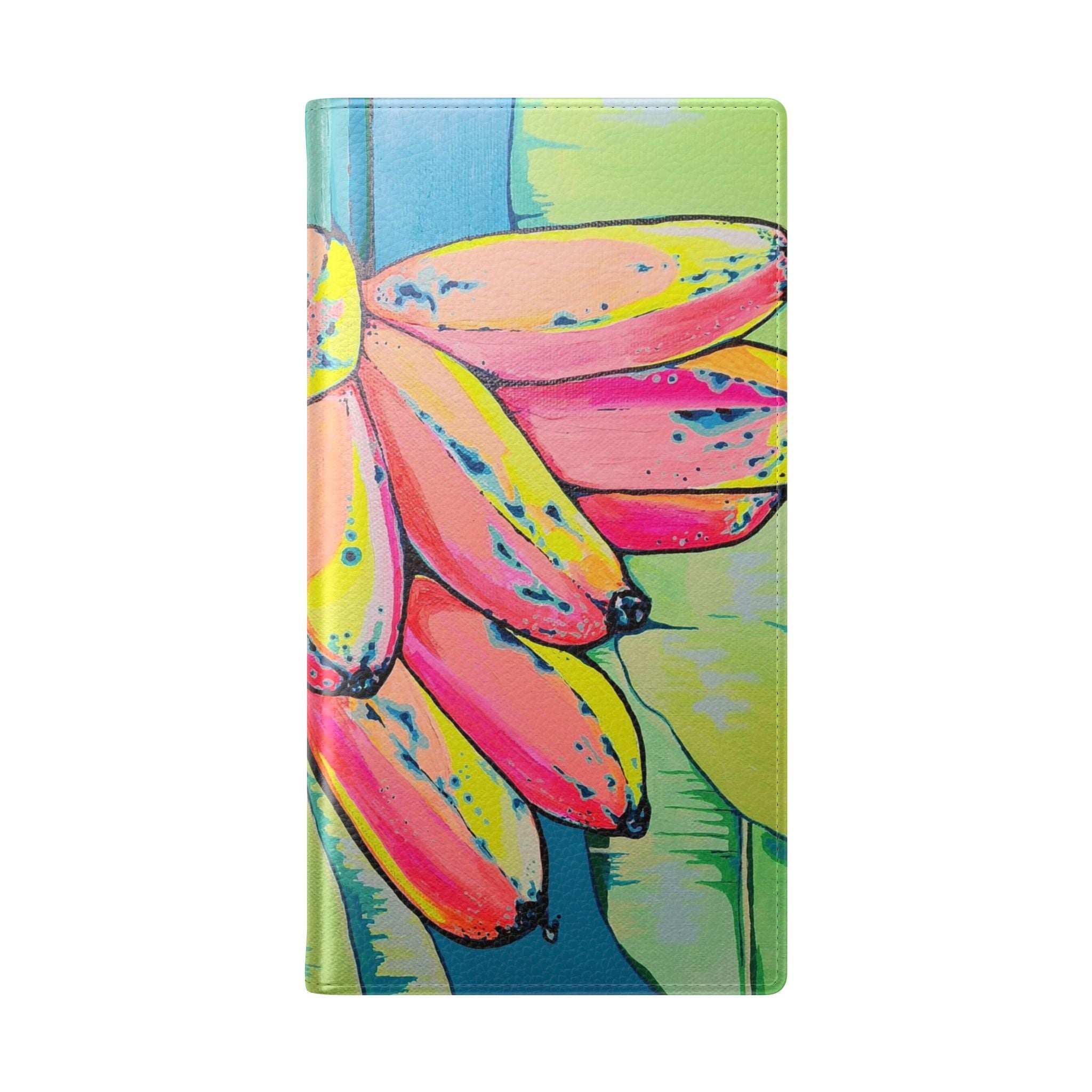 Neon Primitivo Bananas Flip Phone Case – Wallet Cover with Card Slots