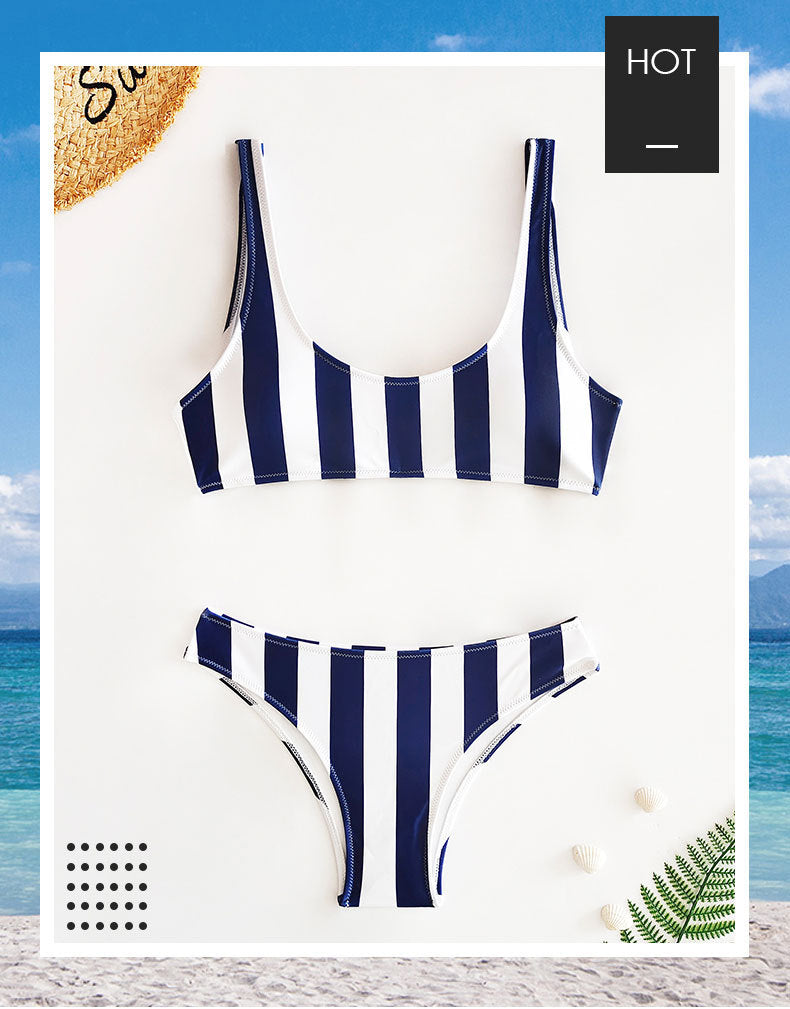 Striped Low Back Bikini