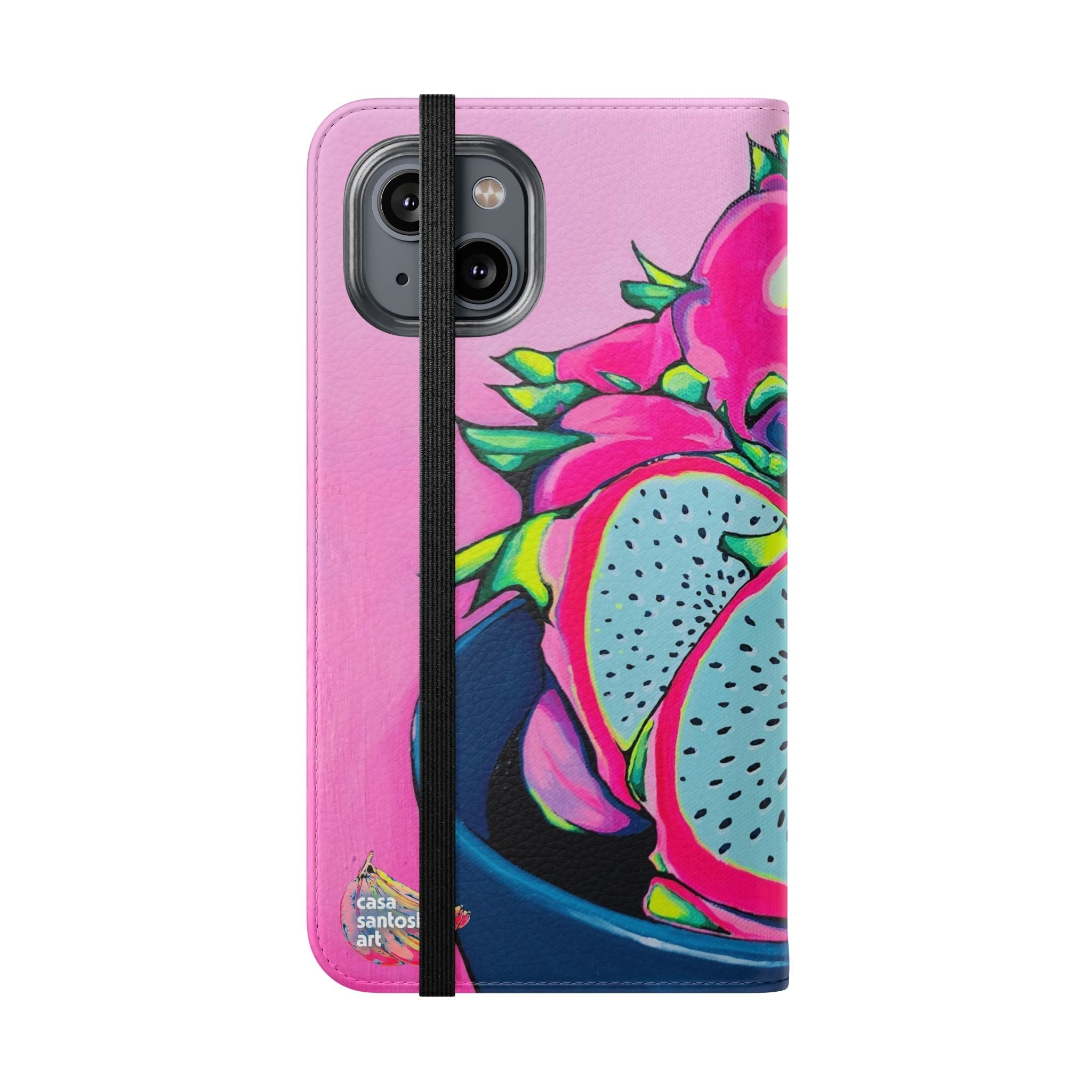 Neon Pink Dragon Fruit Flip Phone Case – Wallet Cover with Card Slots