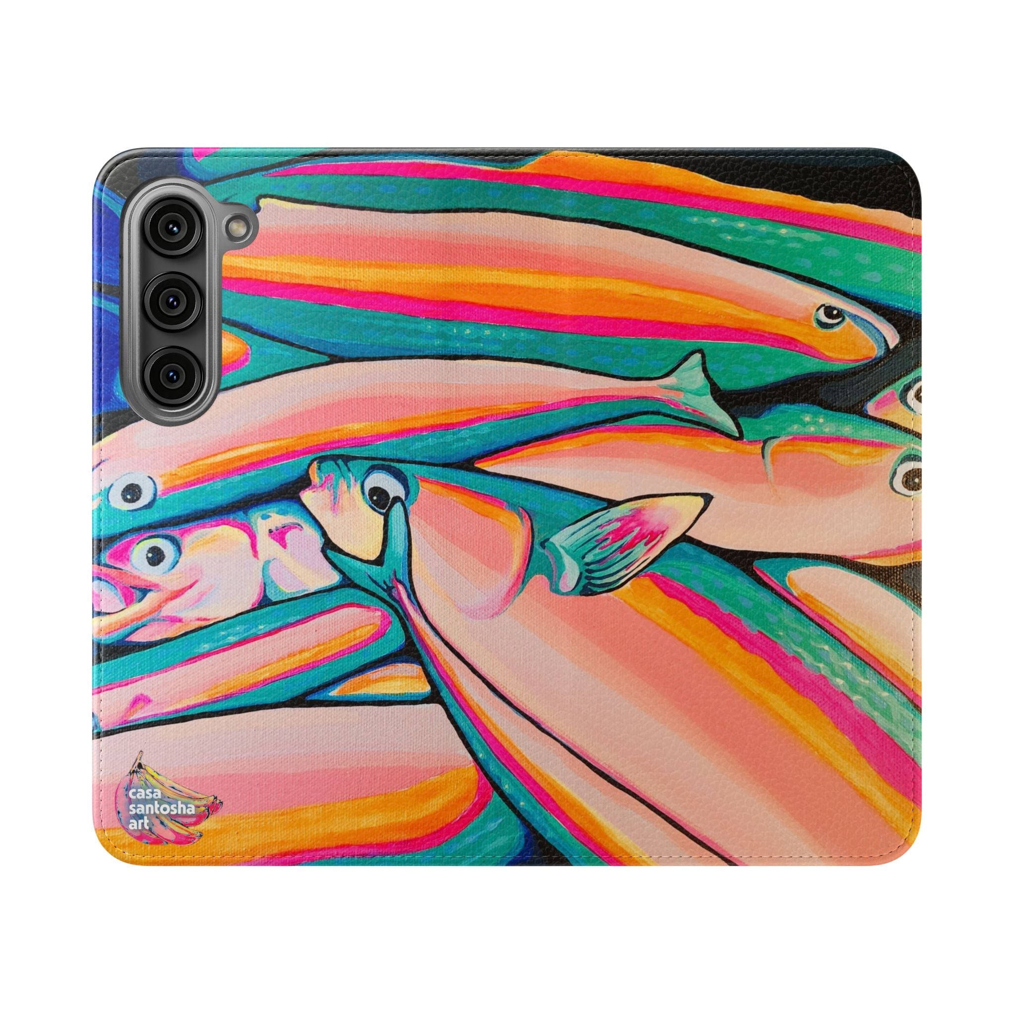 Neon Fish Flip Phone Case – Wallet Cover with Card Slots