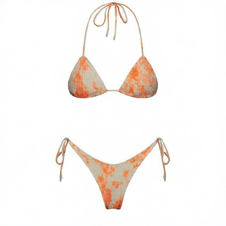 Print Pleated Bikini Swimsuit