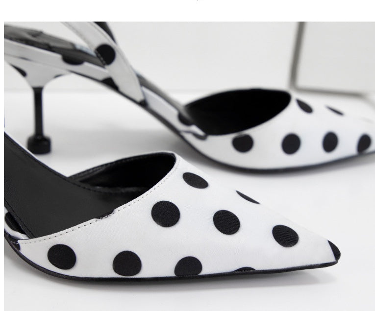 Pointed Toe Polka Dot Slingback Heels