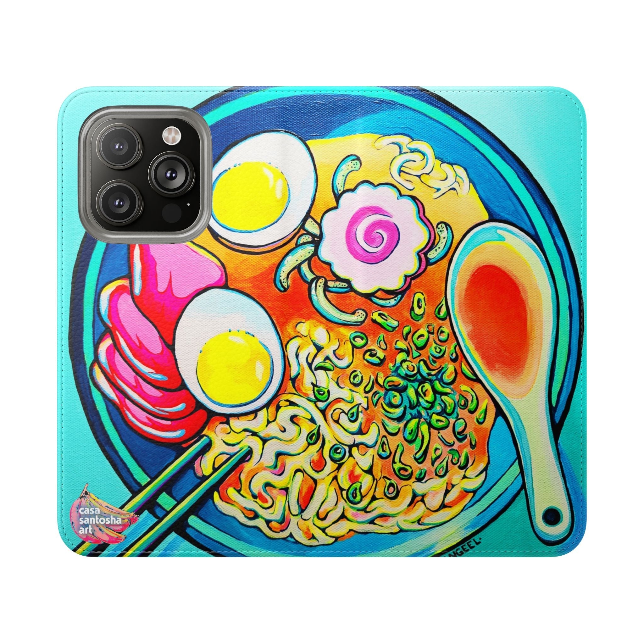 Neon Ramen Flip Phone Case – Wallet Cover with Card Slots