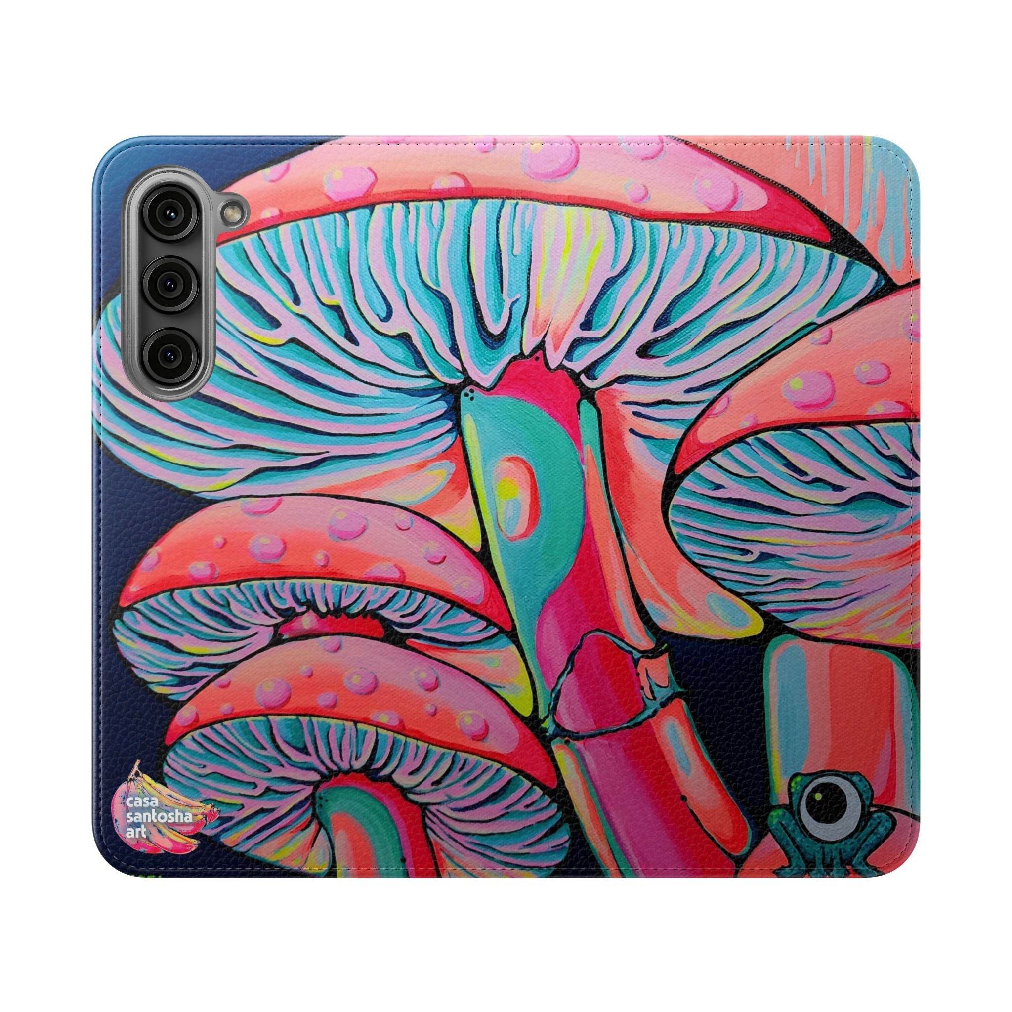 Trippy Mushrooms Flip Phone Case – Wallet Cover with Card Slots