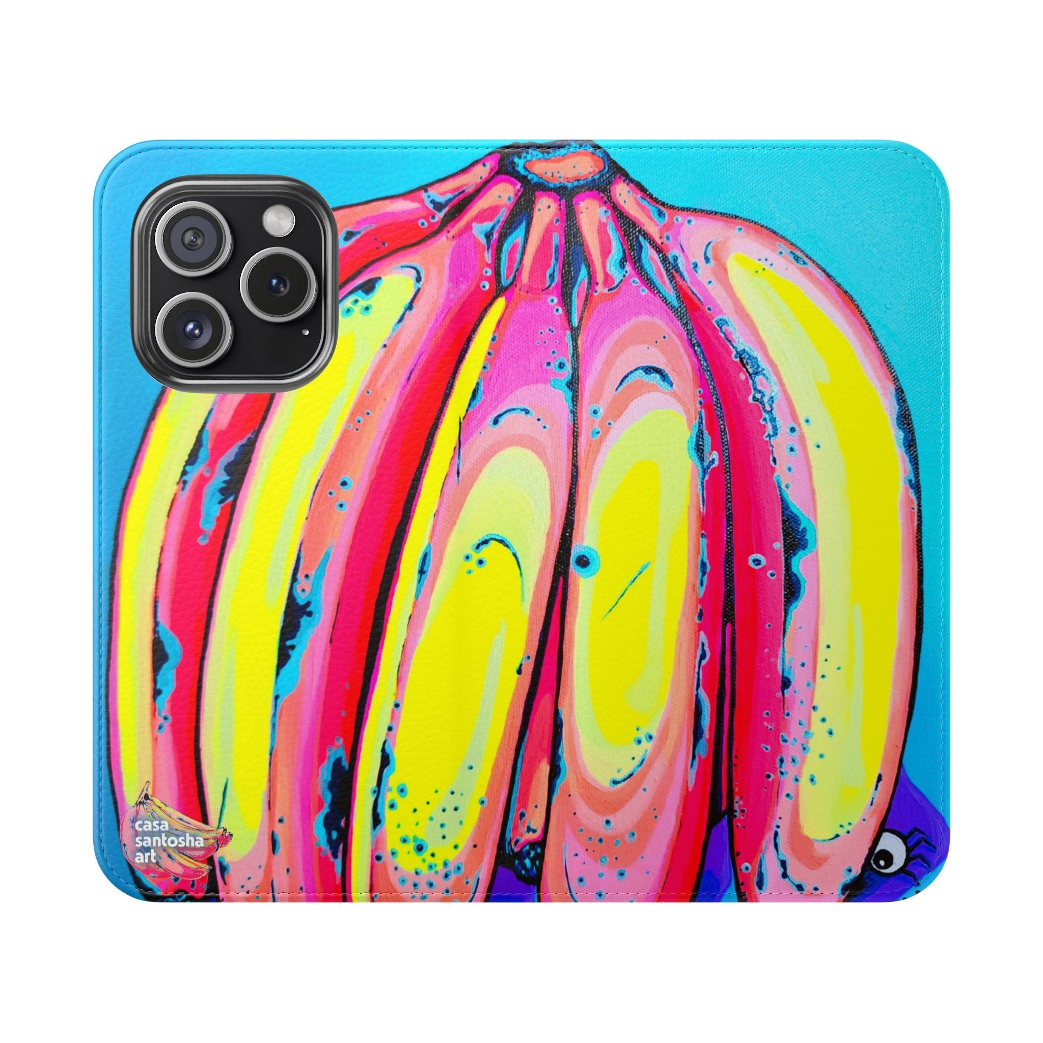 Neon Fat Bananas Flip Phone Case – Wallet Cover with Card Slots