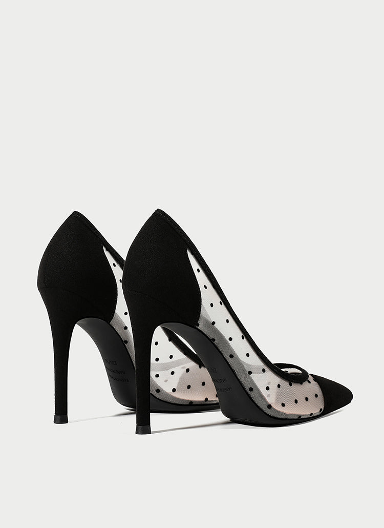 Pointed Toe Breathable Polka-dot Heels