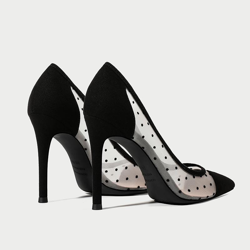 Pointed Toe Breathable Polka-dot Heels