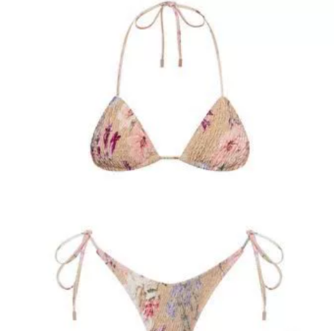 Print Pleated Bikini Swimsuit