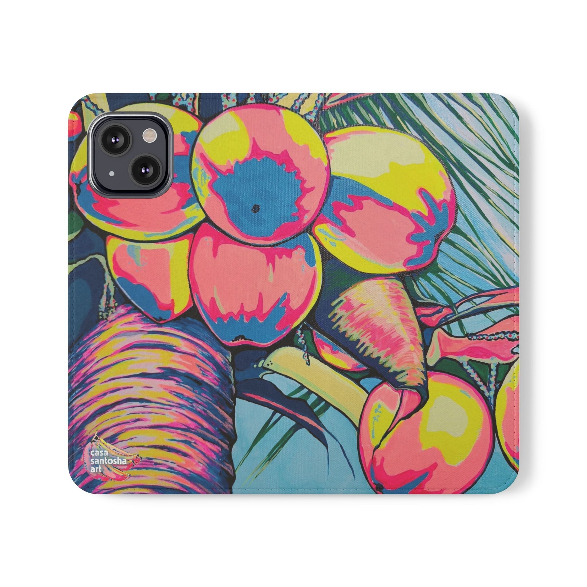 Neon Coconuts Flip Phone Case – Wallet Cover with Card Slots