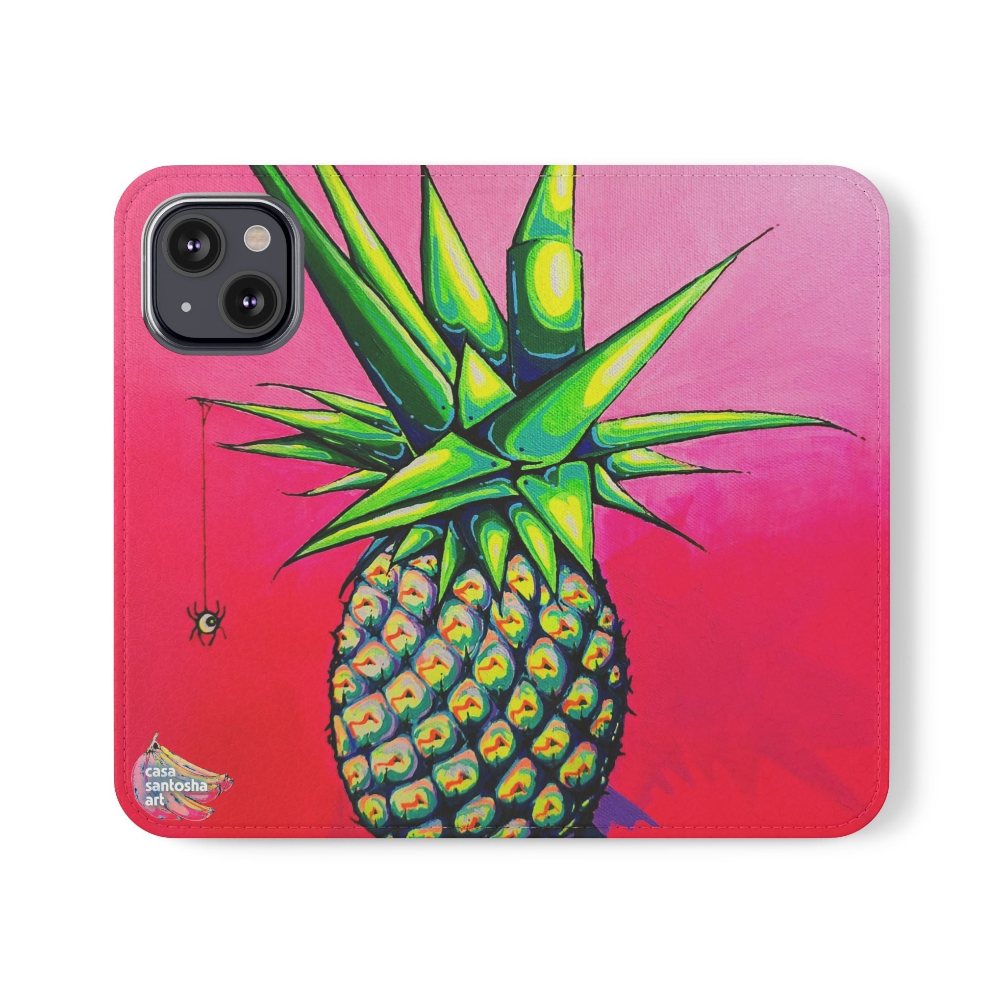 Neon Pineapple Flip Phone Case – Wallet Cover with Card Slots