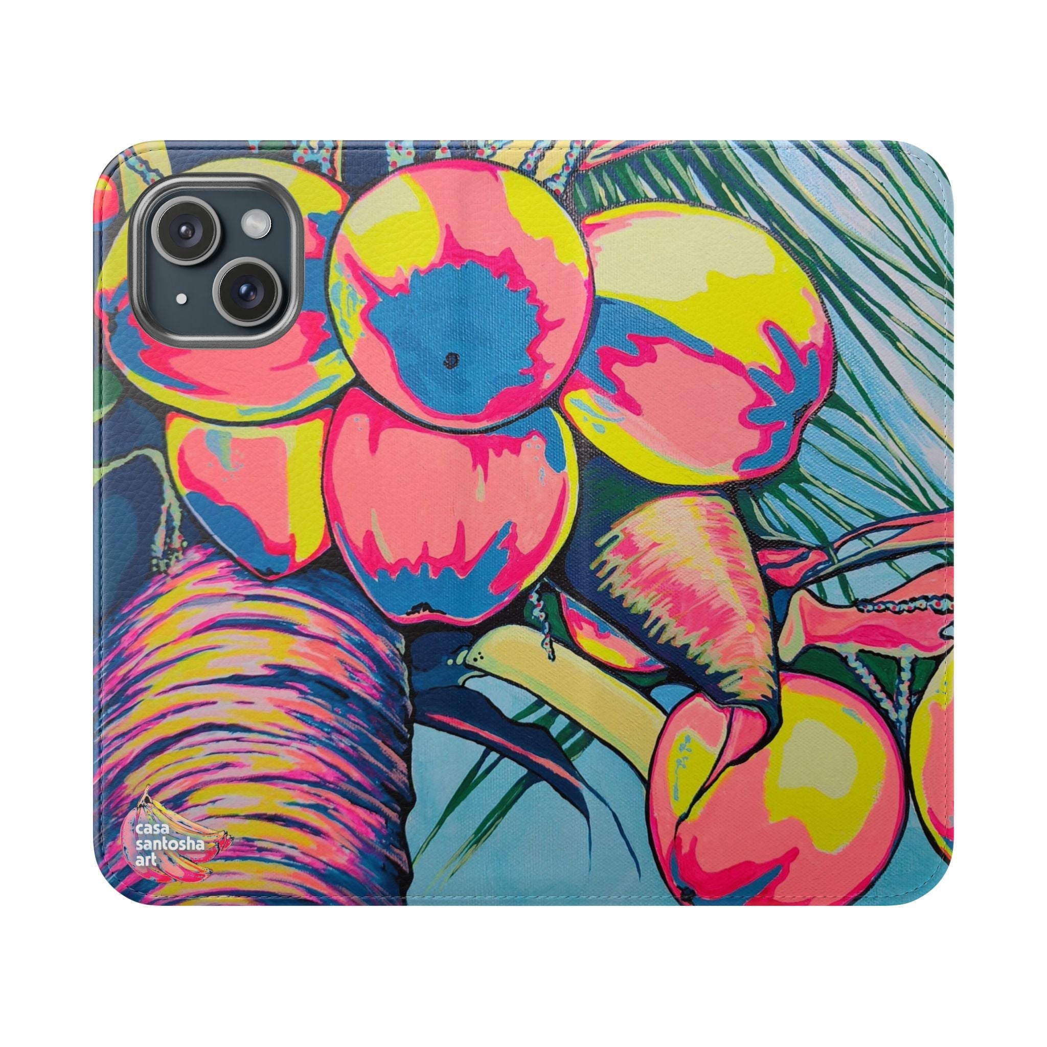 Neon Coconuts Flip Phone Case – Wallet Cover with Card Slots