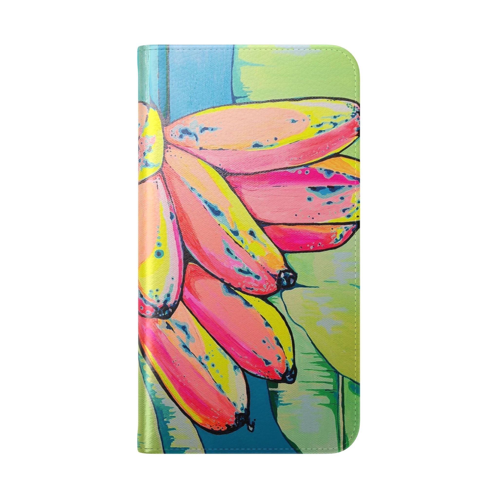 Neon Primitivo Bananas Flip Phone Case – Wallet Cover with Card Slots