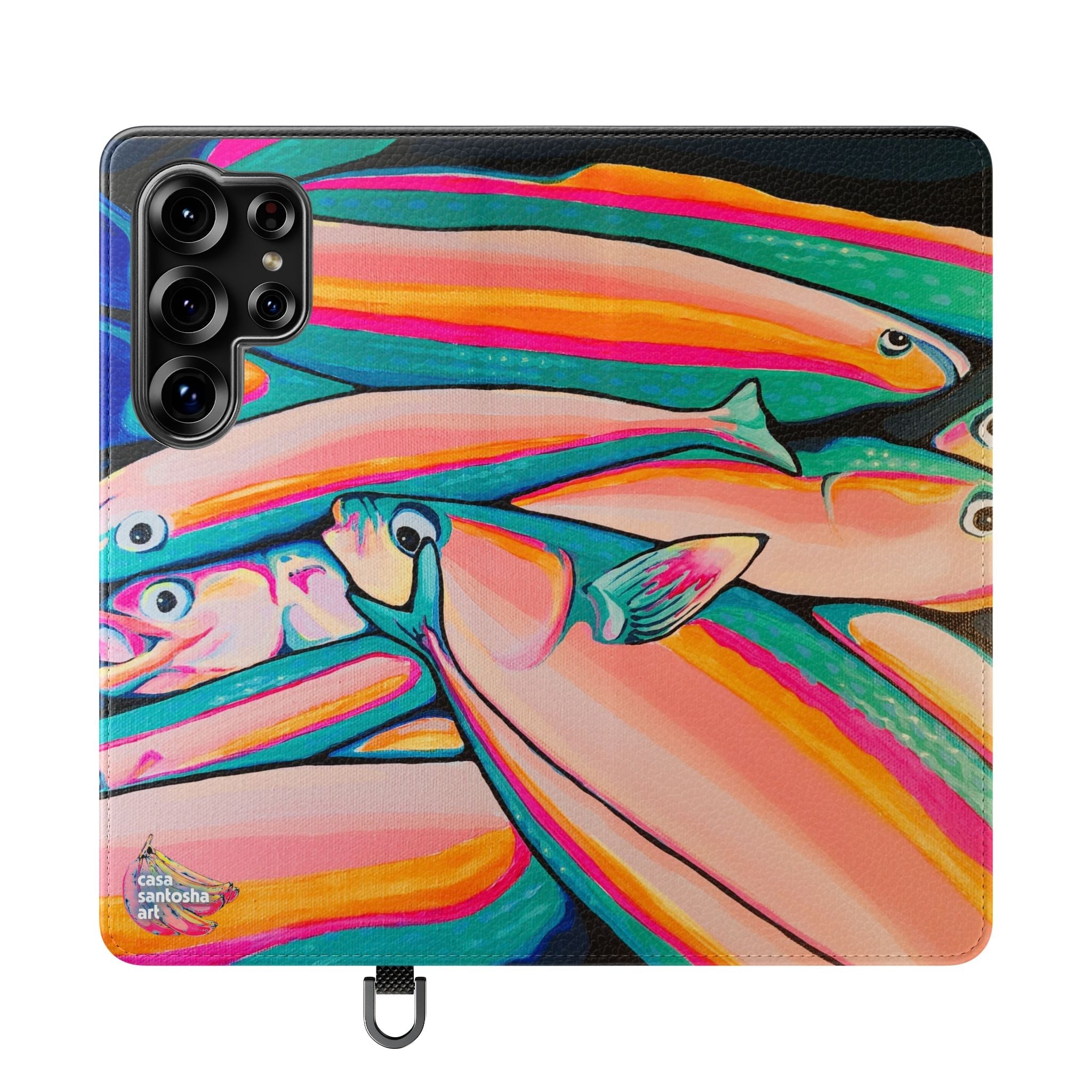 Neon Fish Flip Phone Case – Wallet Cover with Card Slots