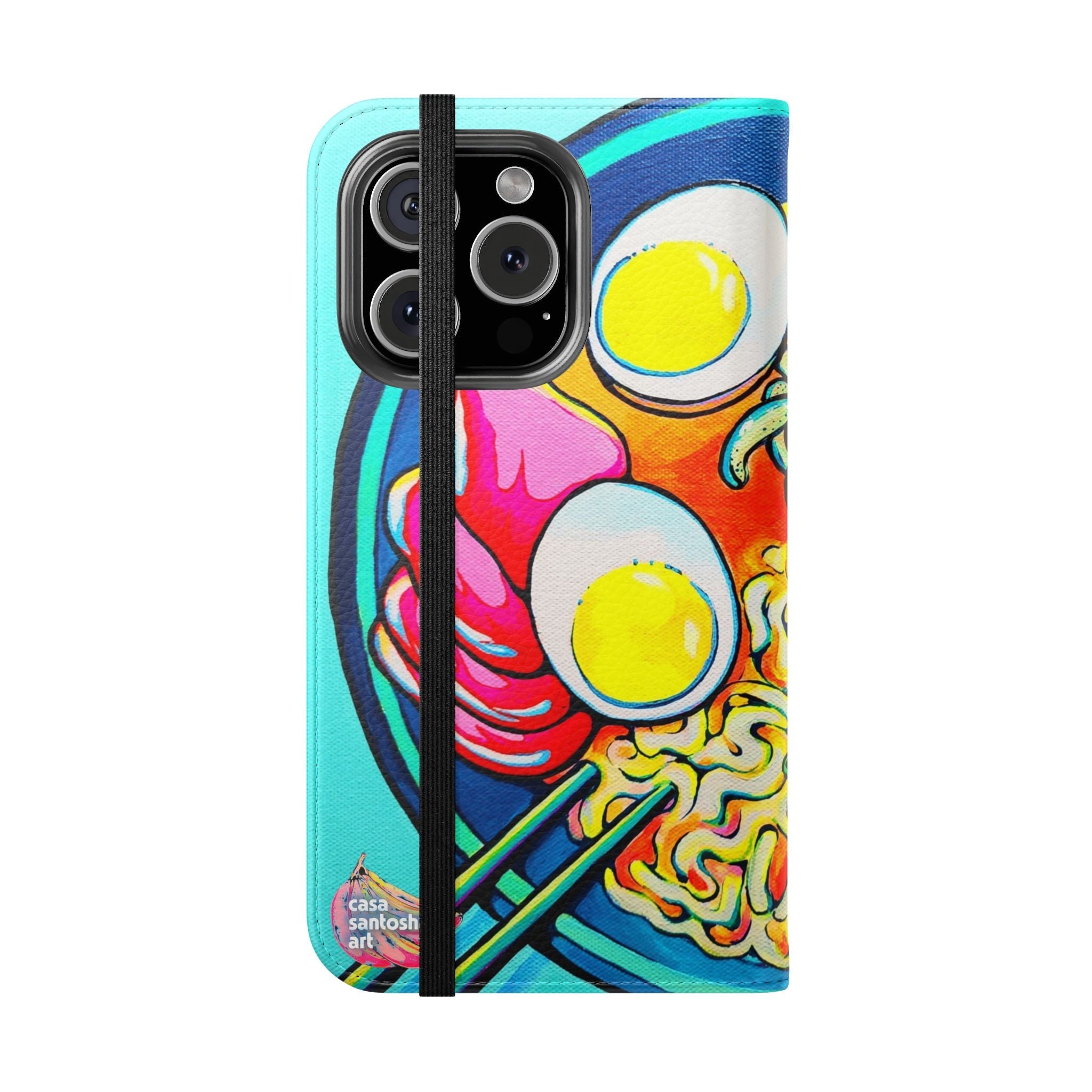 Neon Ramen Flip Phone Case – Wallet Cover with Card Slots