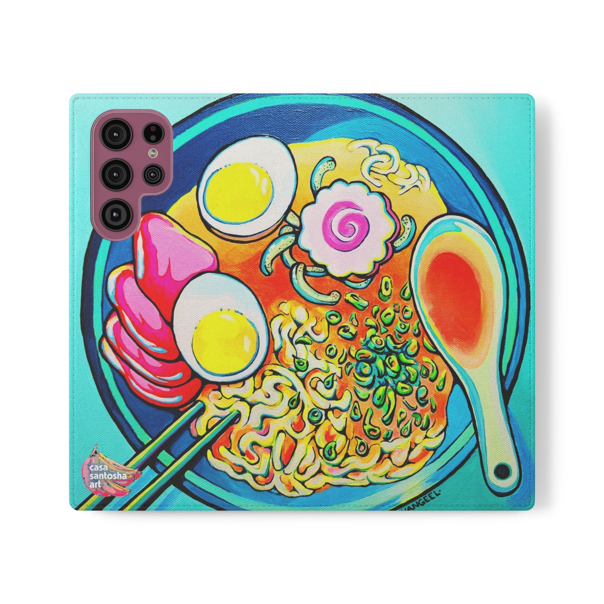 Neon Ramen Flip Phone Case – Wallet Cover with Card Slots