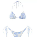 Print Pleated Bikini Swimsuit