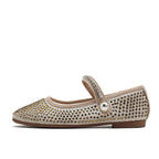 Square Toe Mesh Pearl Mary Jane Shoes