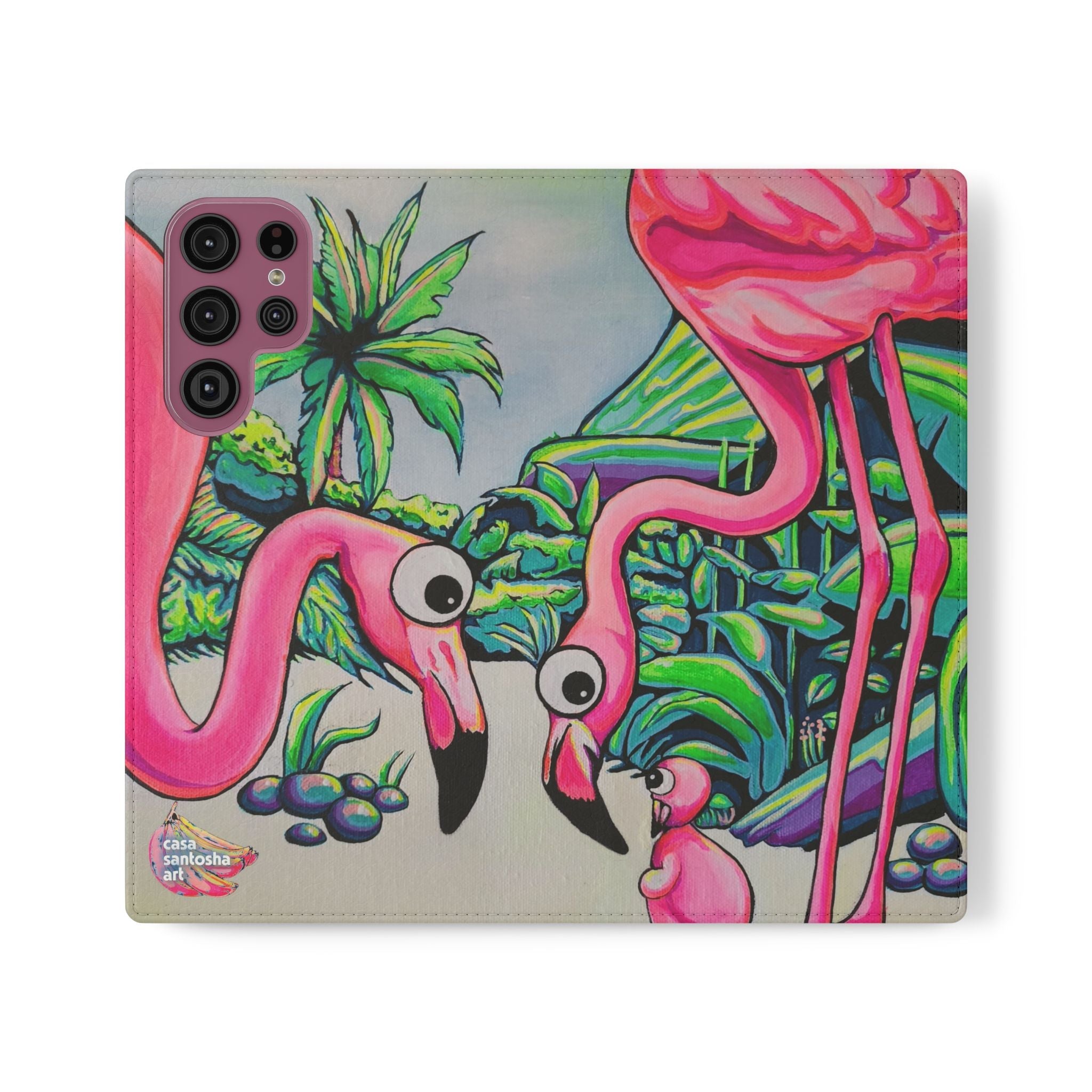 Cyclops Flamingo Family Flip Phone Case – Wallet Cover with Card Slots