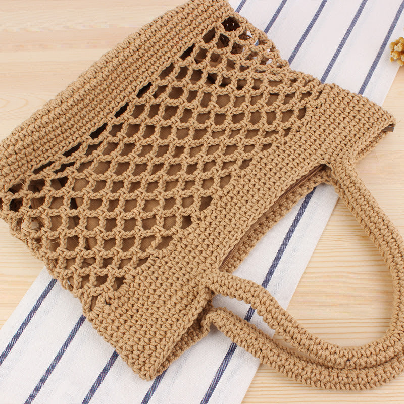 Mori Crochet Woven Straw Beach Bag