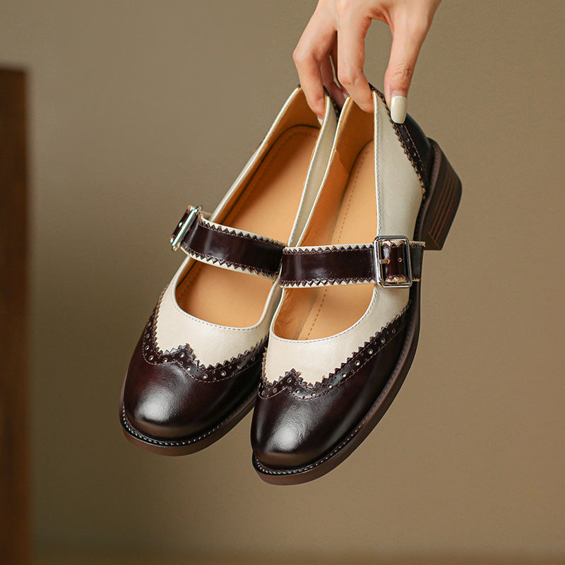 Square Toe Mary Jane Leather Shoes