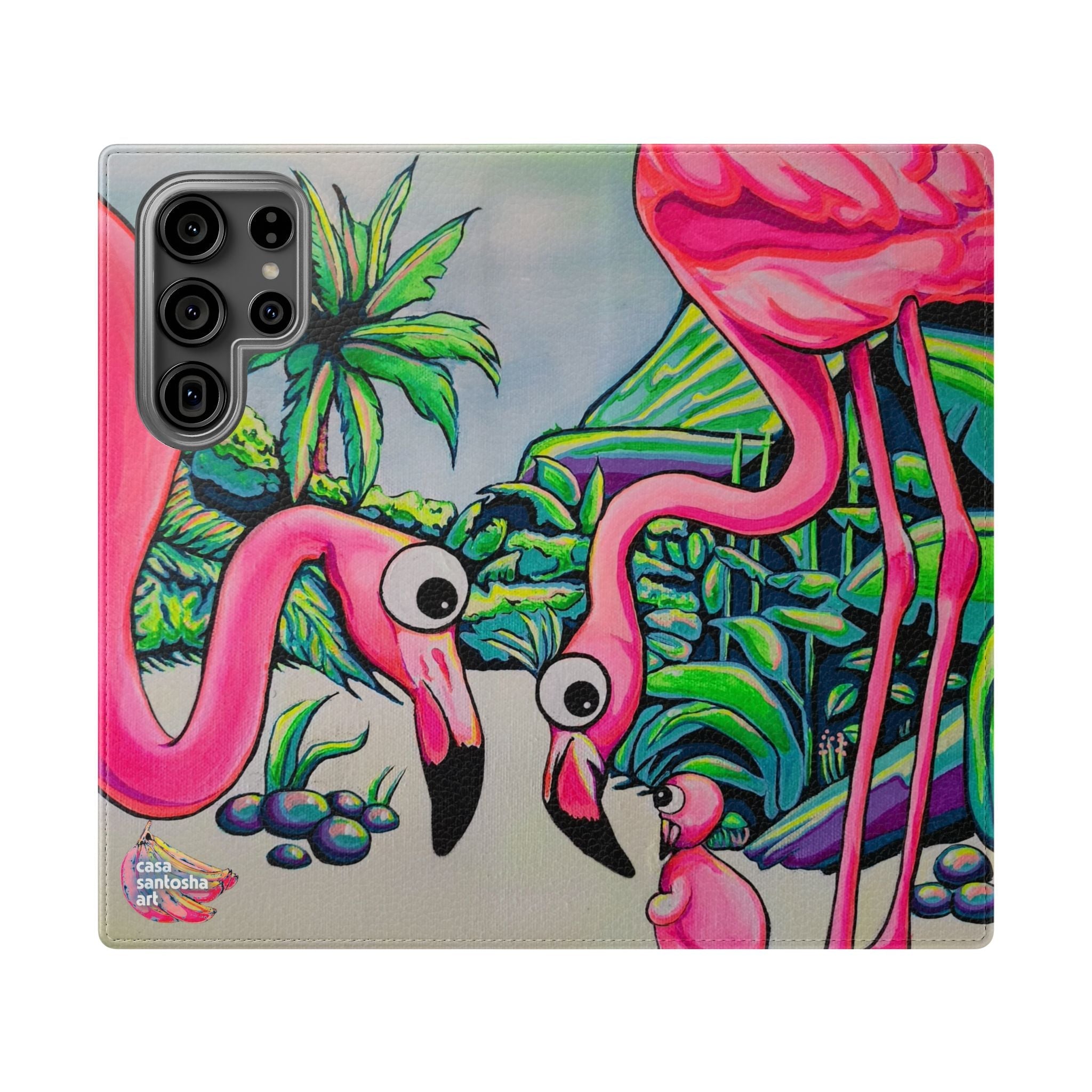 Cyclops Flamingo Family Flip Phone Case – Wallet Cover with Card Slots