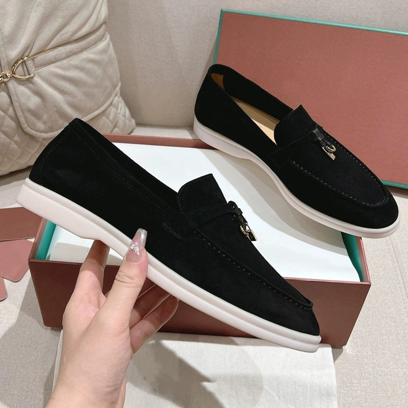 Tassel Buckle Leather Loafers