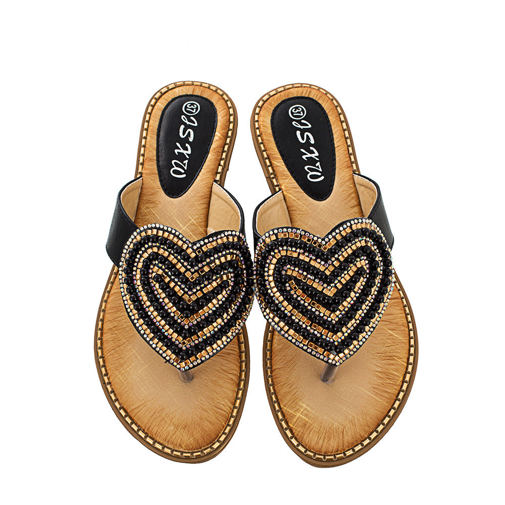 Rhinestone Pearl Love Flip-flops Sandals