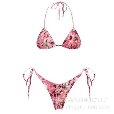 Print Pleated Bikini Swimsuit