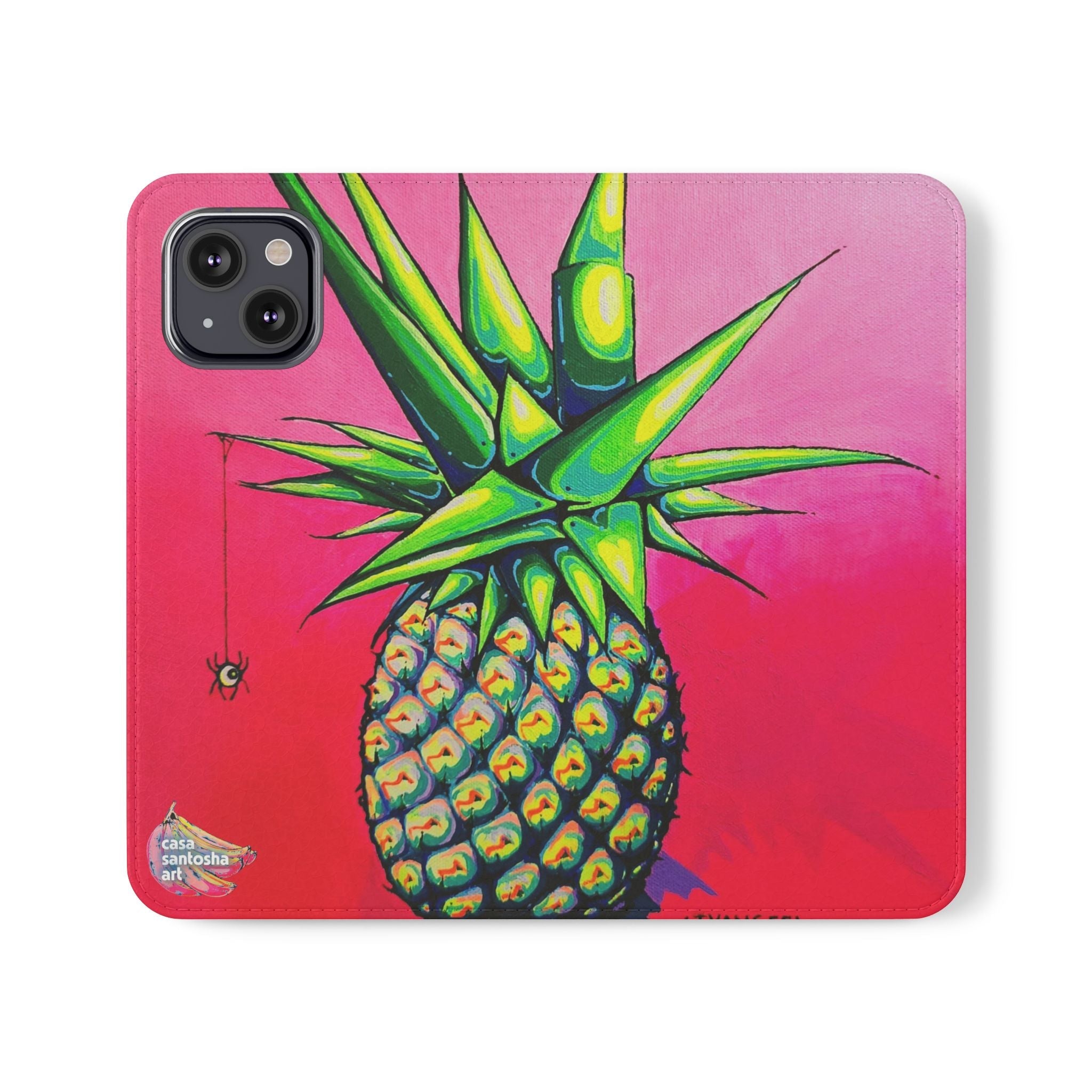 Neon Pineapple Flip Phone Case – Wallet Cover with Card Slots