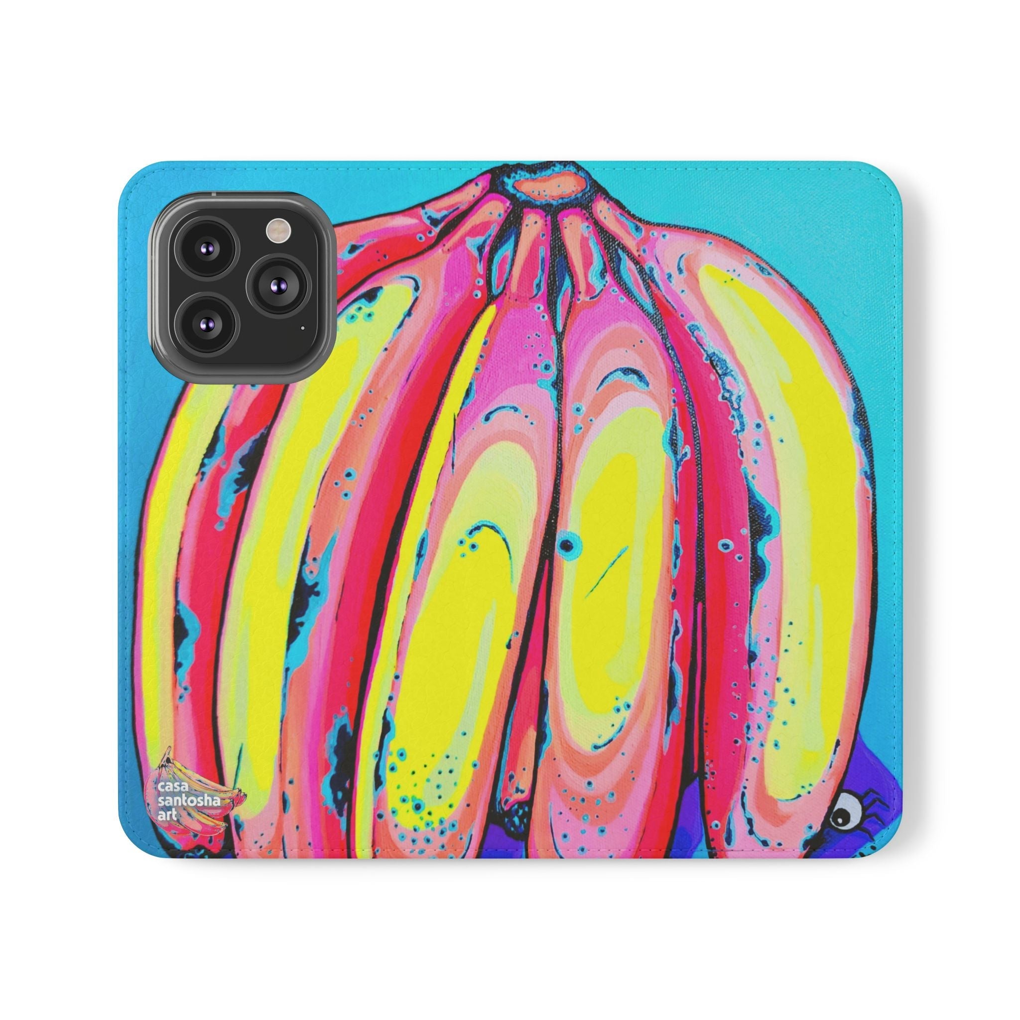 Neon Fat Bananas Flip Phone Case – Wallet Cover with Card Slots