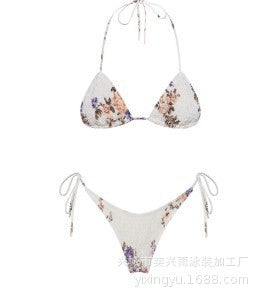 Print Pleated Bikini Swimsuit