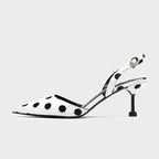 Pointed Toe Polka Dot Slingback Heels