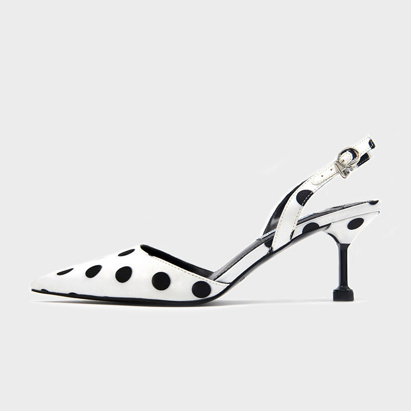 Pointed Toe Polka Dot Slingback Heels
