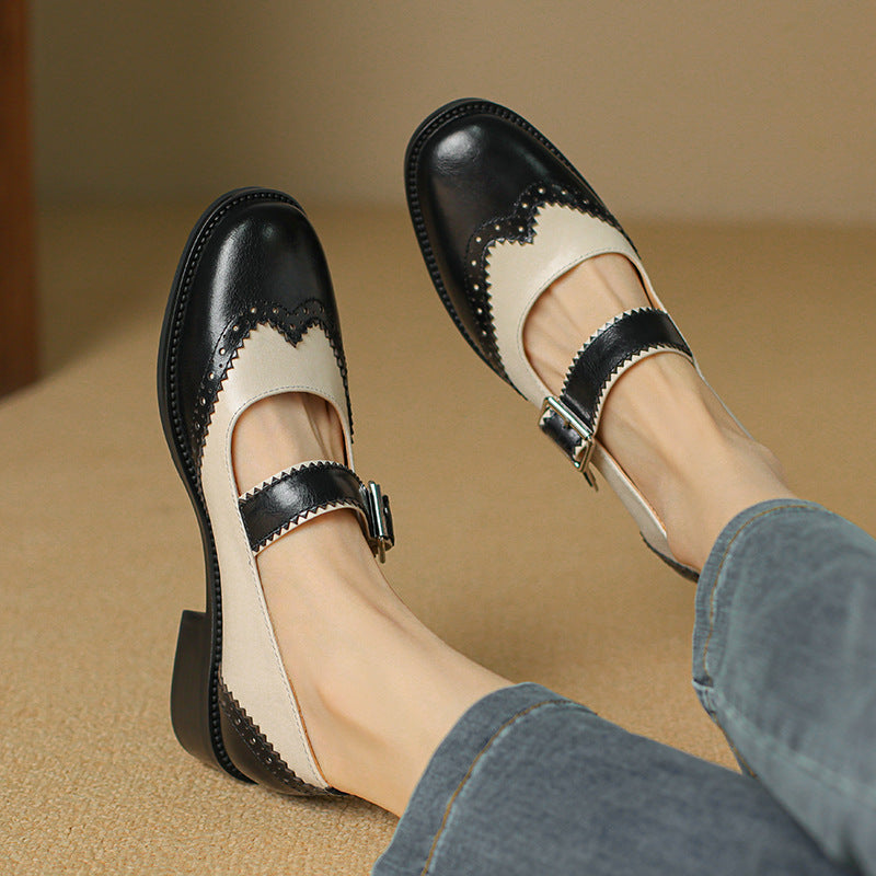 Square Toe Mary Jane Leather Shoes