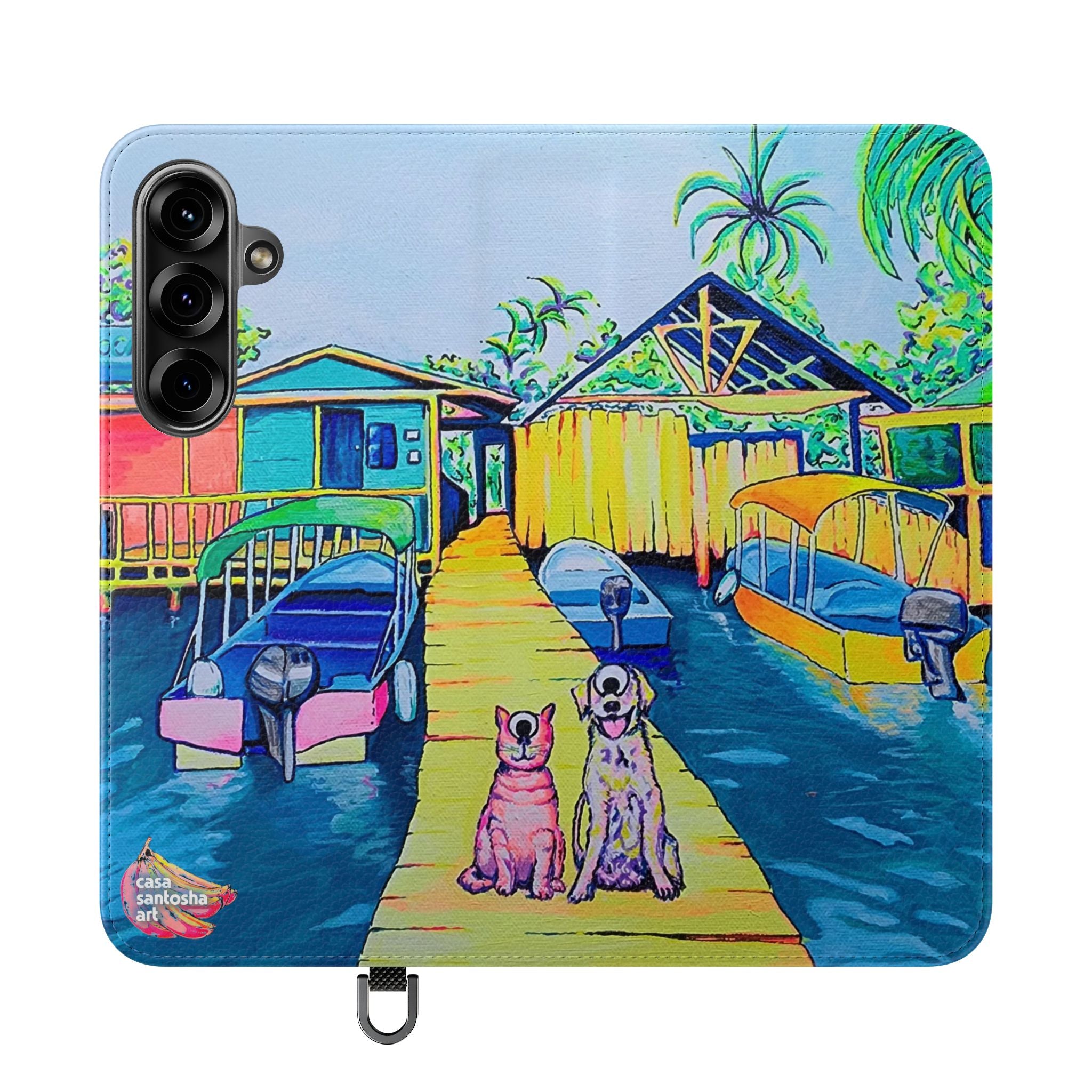 Cyclops Cat and Dog in Bocas Flip Phone Case – Wallet Cover with Card Slots