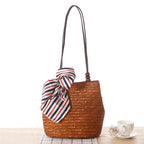 Beaded Shoulder Strap Seaside Straw Bag