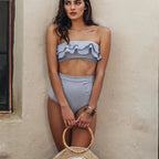 Vintage Striped Ruffled Two piece Swimsuit