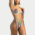 Abstract Print Tassel Bikini Swimsuit