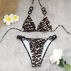 Triangle Ring Strap Leopard Print Bikini Swimsuit