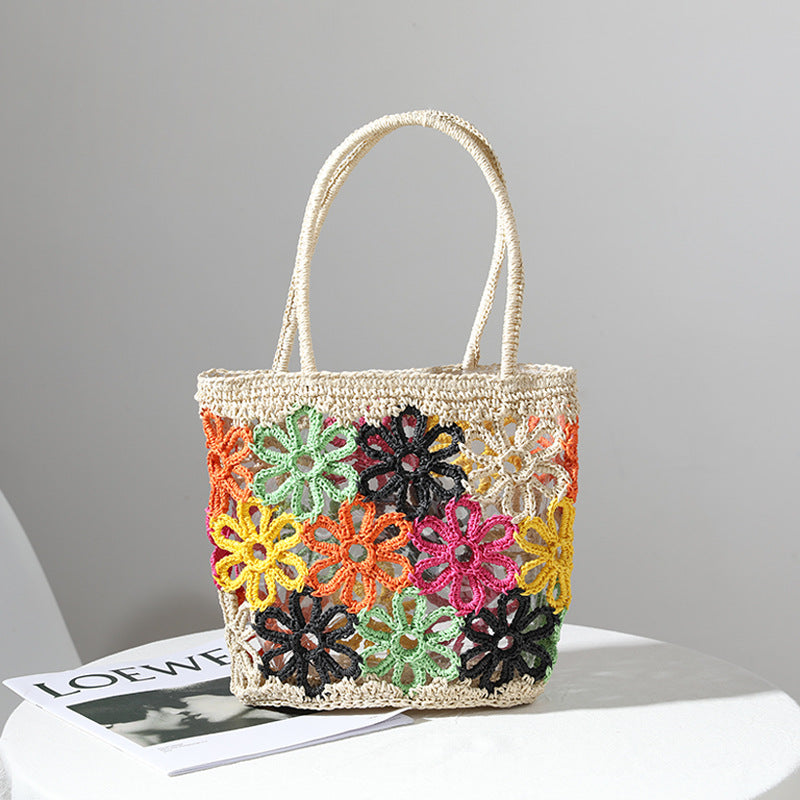 Floral Cutout Straw Beach Bag