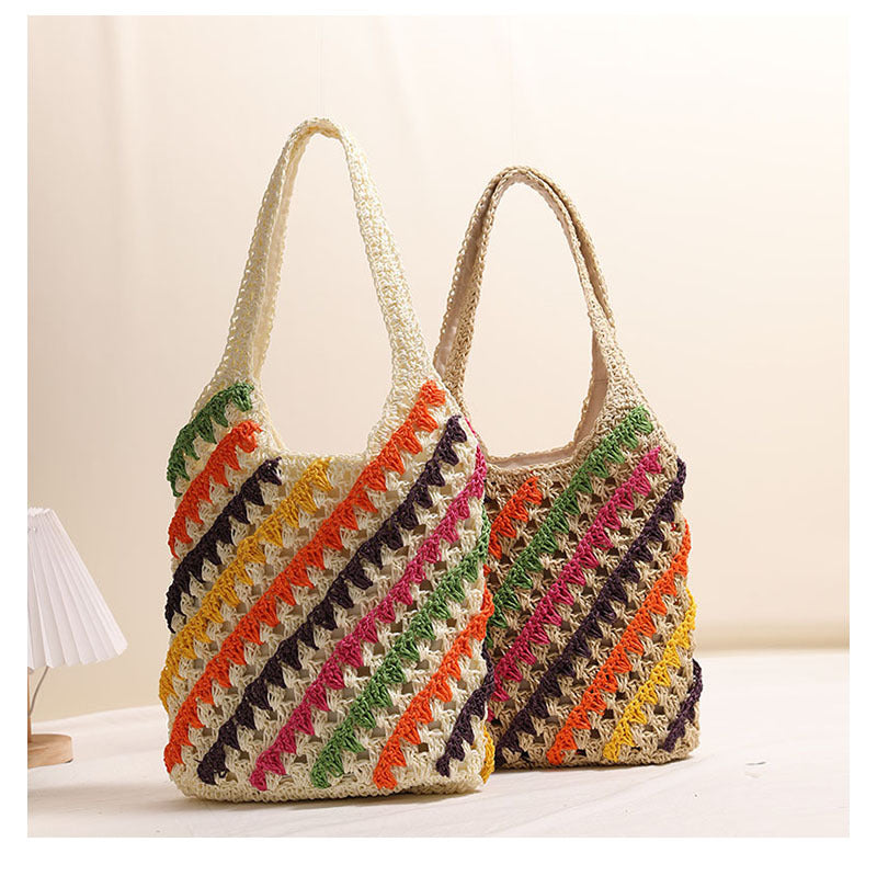 Colorful Striped Straw Shoulder Bag