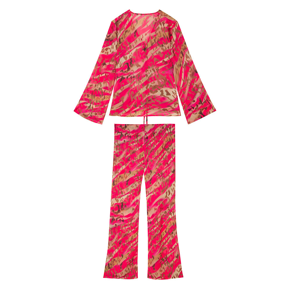 Abstract Print Chiffon Bikini Set