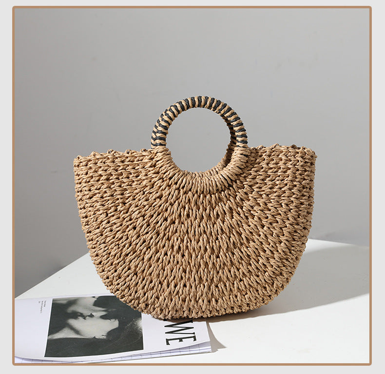Retro Semicircle Straw Bag