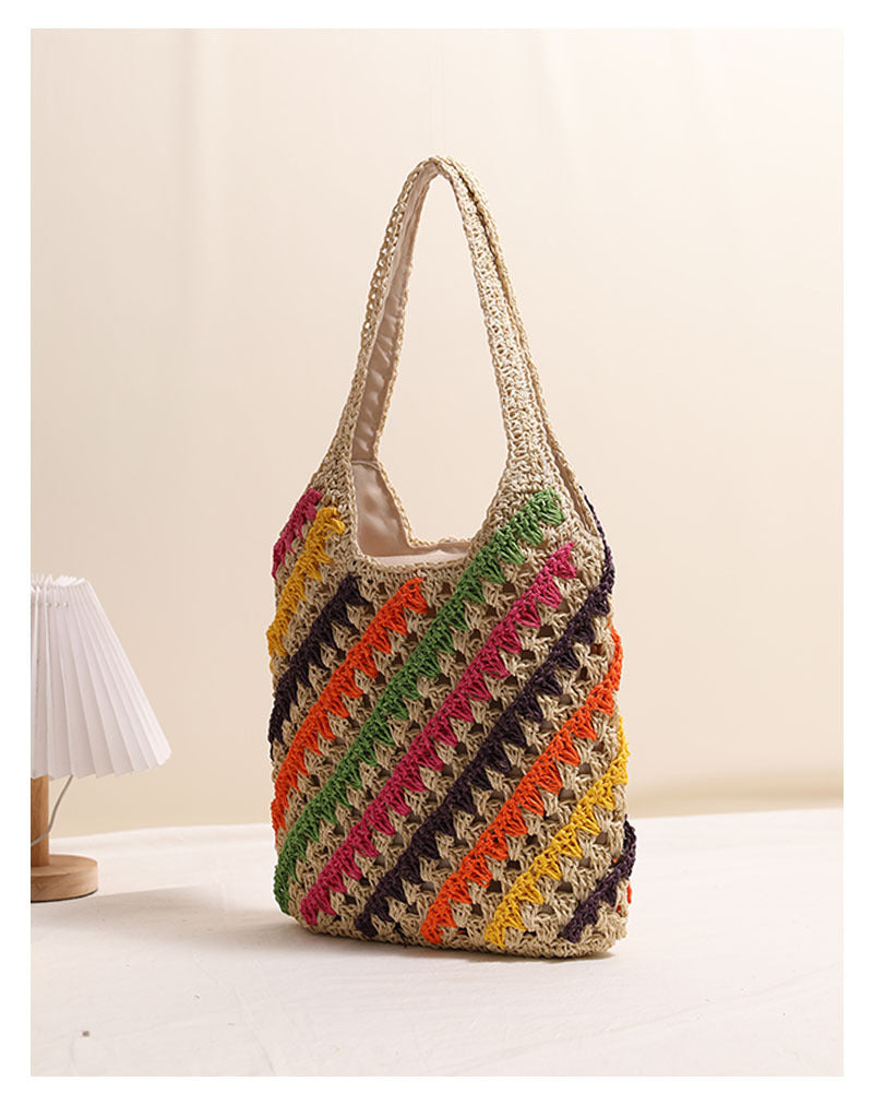 Colorful Striped Straw Shoulder Bag