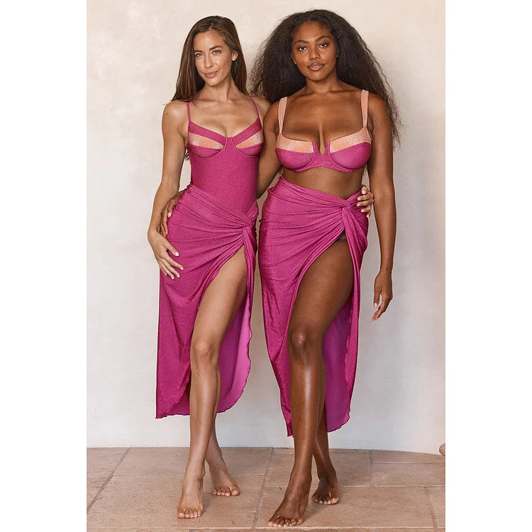 Push up High Waist Bikini and Chiffon Skirt Set