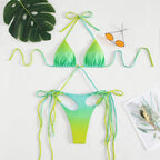 Abstract Print Tassel Bikini Swimsuit