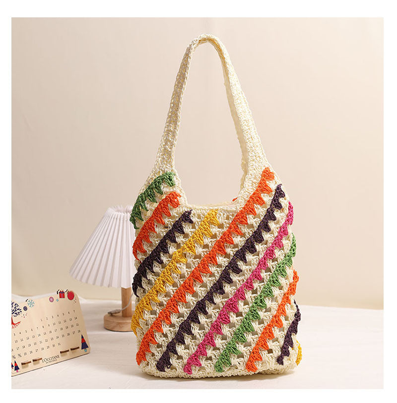 Colorful Striped Straw Shoulder Bag
