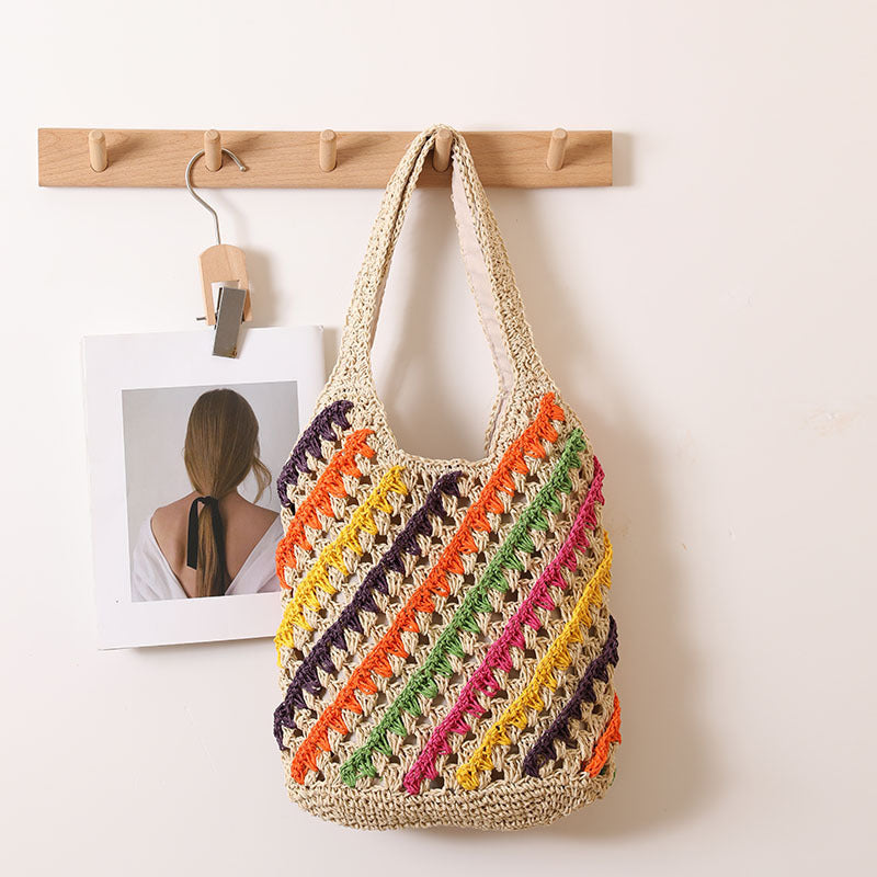 Colorful Striped Straw Shoulder Bag