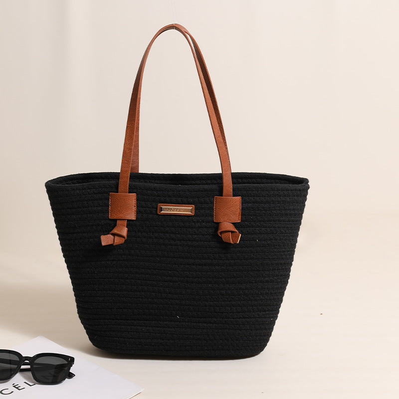 Cotton Woven Straw Vacation Tote Bag
