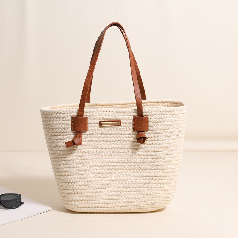 Cotton Woven Straw Vacation Tote Bag